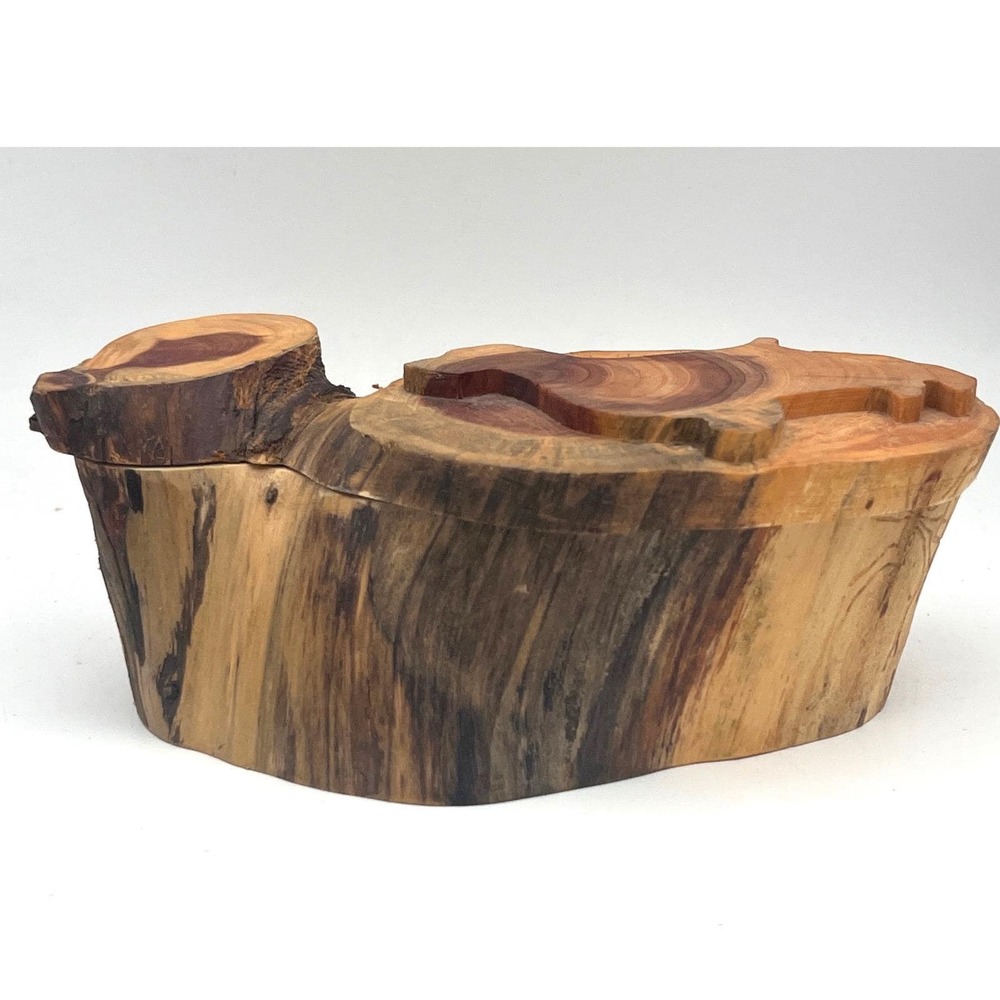 Vintage Freeform Solid Wood Box, Sculpted Dog Shape Lid Trinket Box Secret Hinge